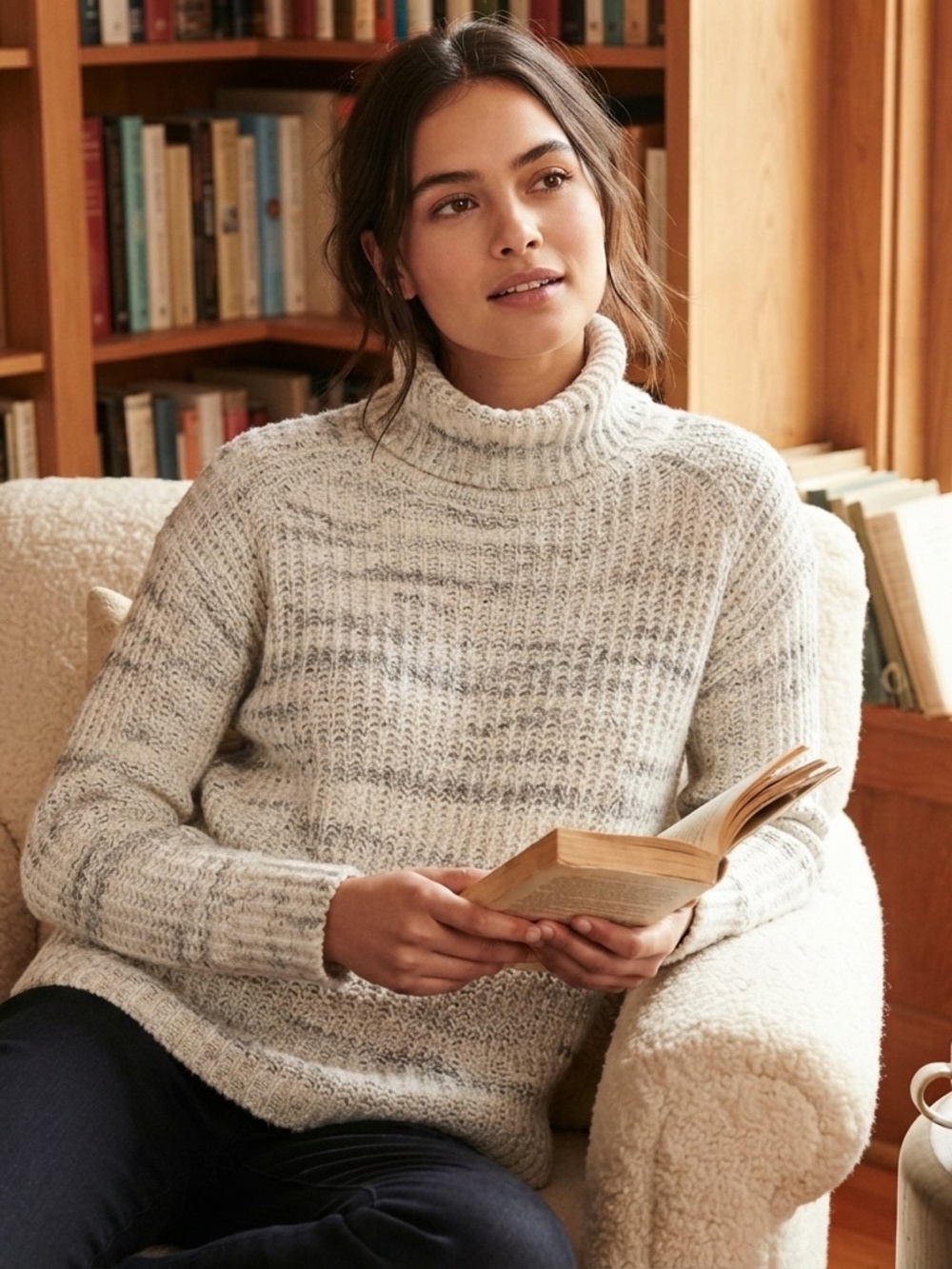 Everlane The Alpaca Oversized Turtleneck Sweater Gray Stripe Women’s Size XS